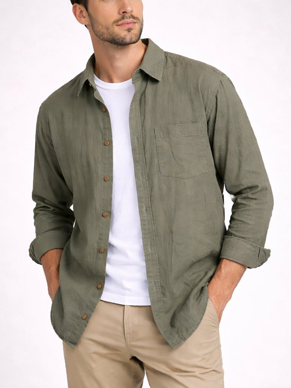 ARKO Made in Nepal Button Down Shirt Men’s Olive Green Lightweight Casual Top M